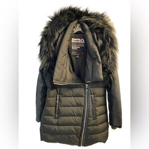 Storm Mountain Madison Parka Black Winter Coat Removable Faux Fur Hood Size L
